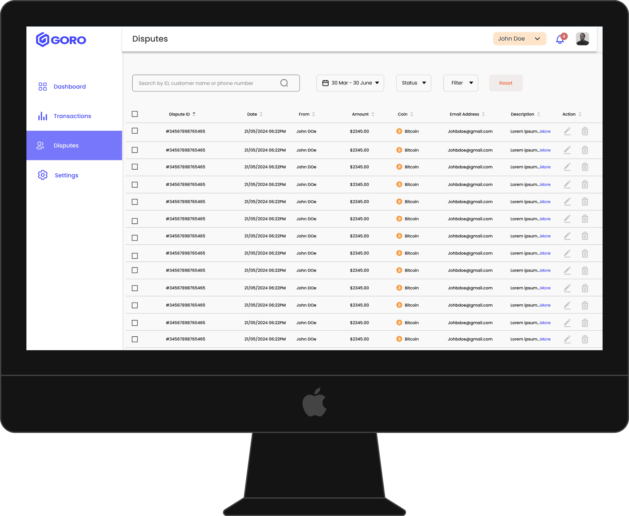 Goro admin dashboard device mockup