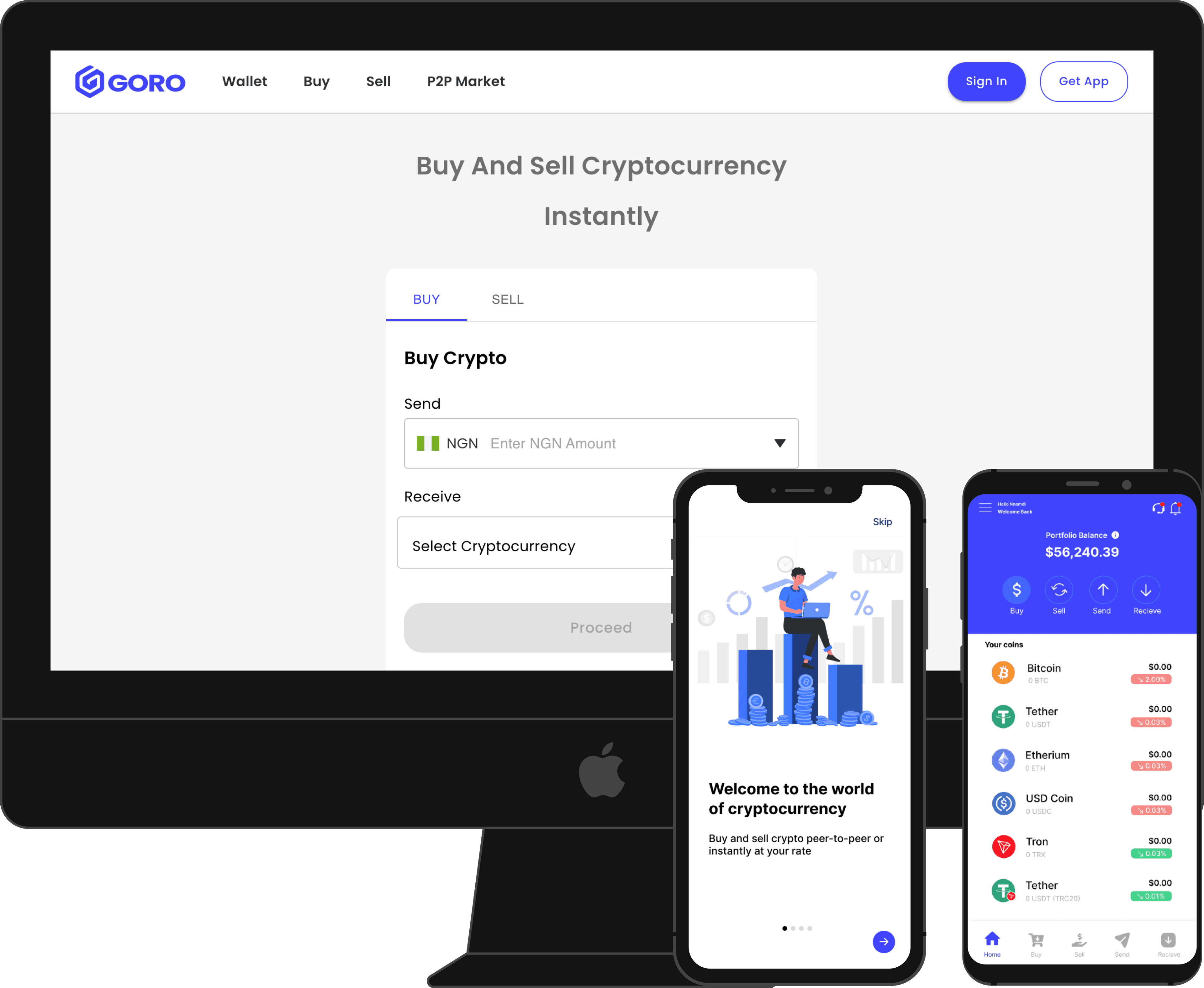 Goro web and mobile platform device mockups