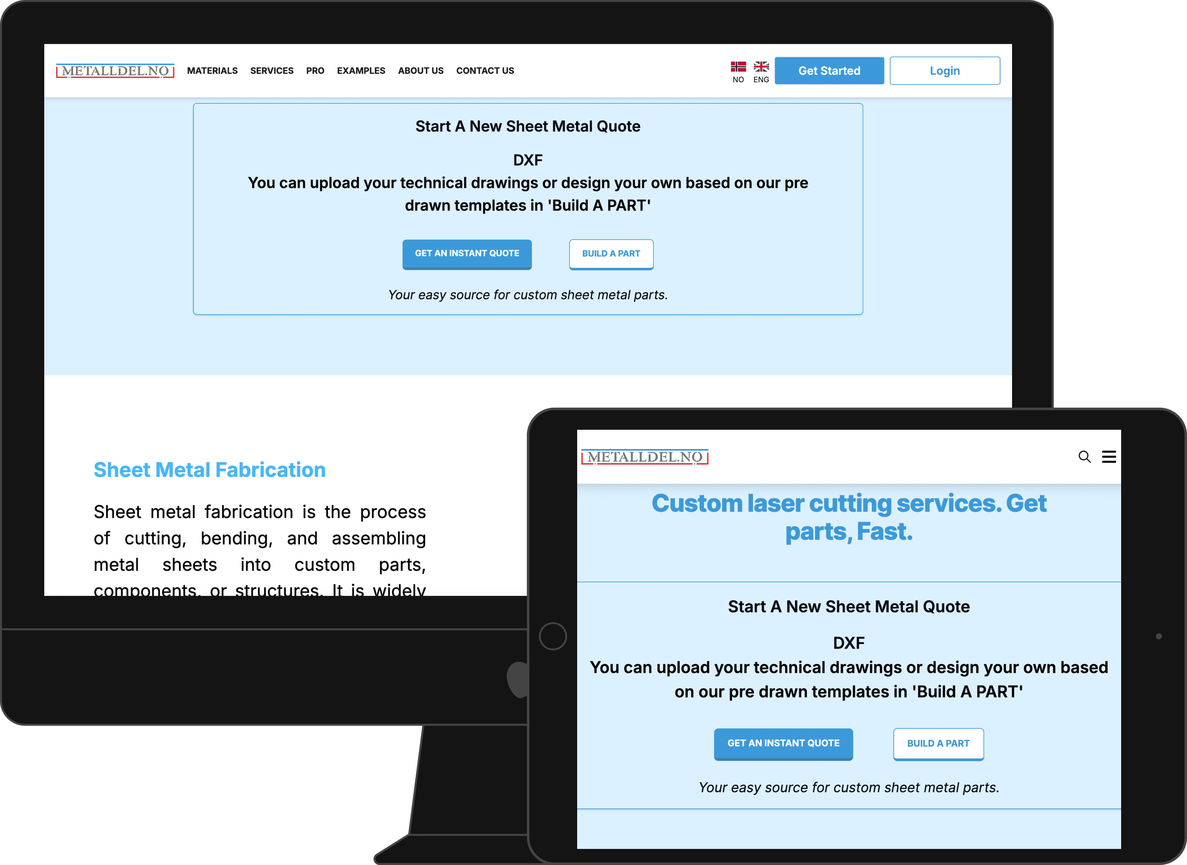 Metalldel landing page laptop device mockup